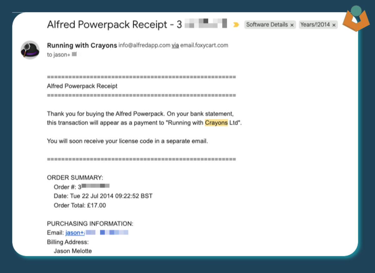Screenshot of receipt