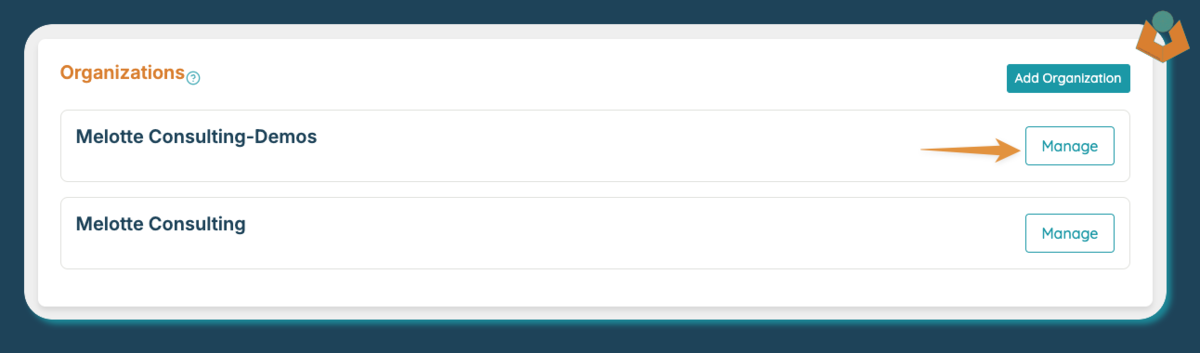 Organization selection page