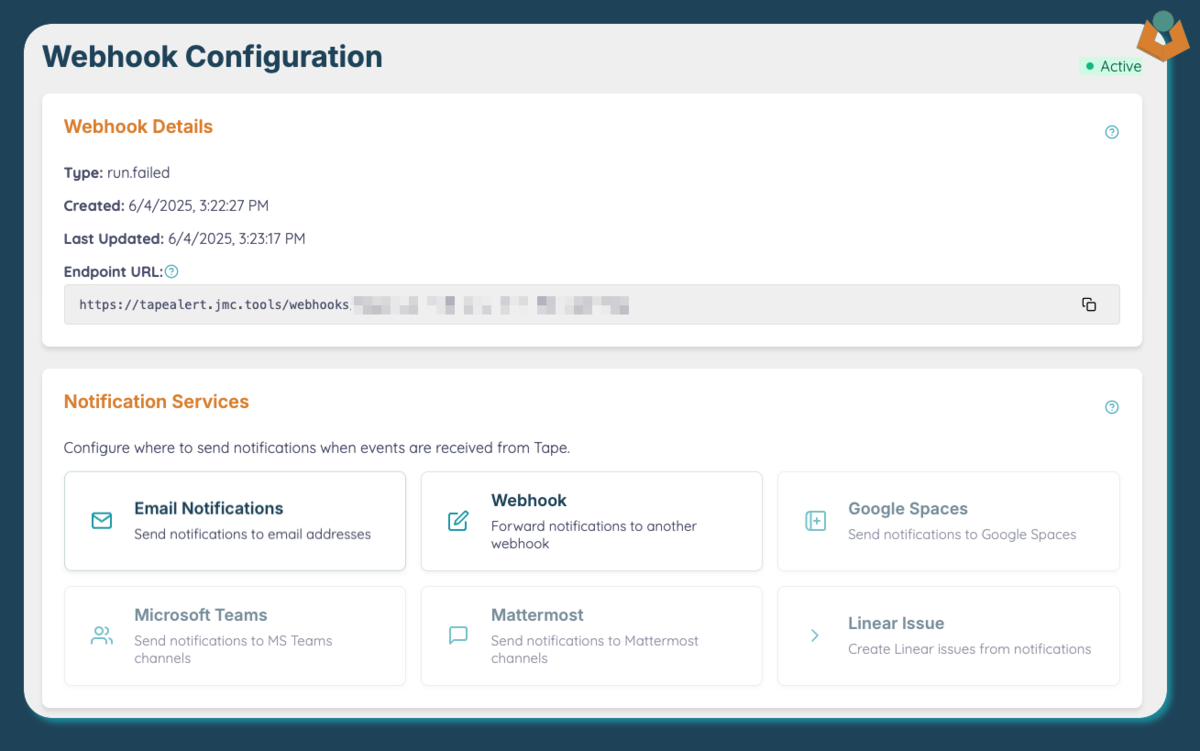 An image showing the Webhook Configuration page